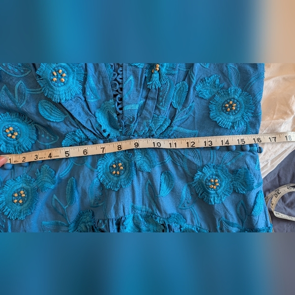 Farm Rio Blue 3d flower sleeveless maxi dress - Picture 8 of 16